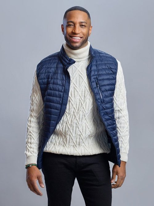 A Winter Getaway Joe Franklin Blue Puffer Vest