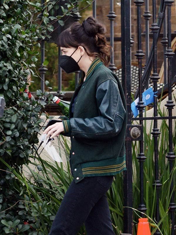 Dakota Johnson Am I OK Green Varsity Lucy Jacket - Image 2