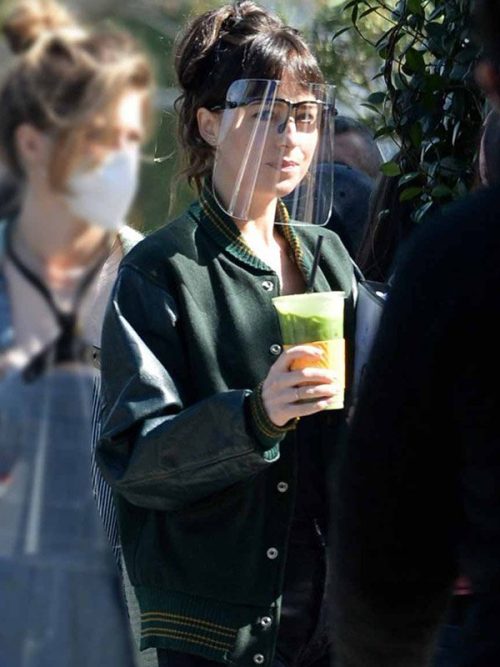 Dakota Johnson Am I OK Green Varsity Lucy Jacket