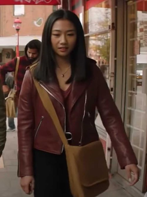 Olivia Liang Kung Fu Maroon Leather Jacket