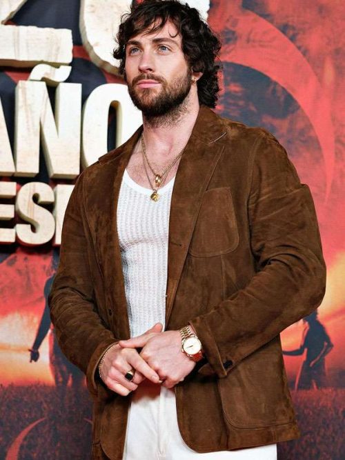 28 Years Later 2025-Aaron Taylor Johnson Brown Suede Leather Blazer