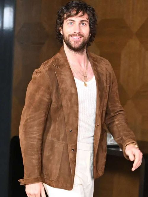 28 Years Later 2025-Aaron Taylor Johnson Brown Suede Leather Blazer