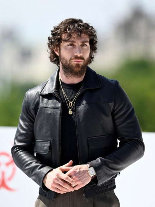 Aaron-Taylor-Johnson-28-Years Later In London Movie Event Black Leather Jacket