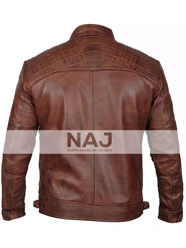 Mens Stylish Brown Leather Cafe Racer Jacket - Image 2