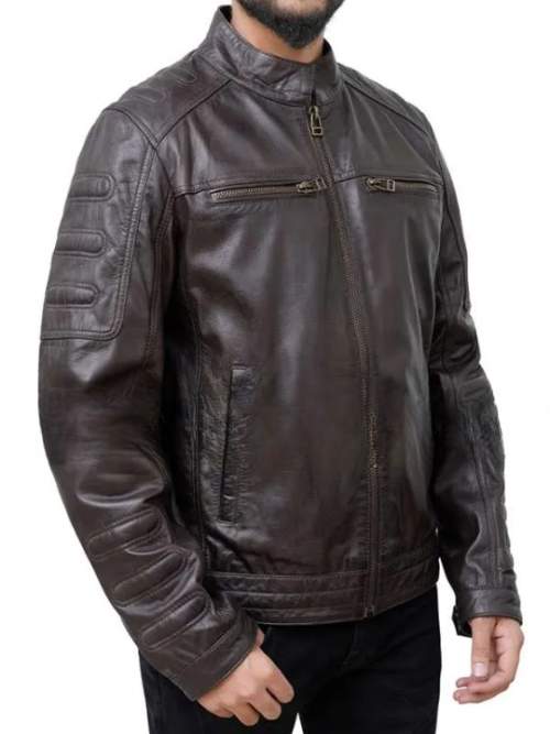 Cafe Racer Brown Motorcycle Leather Jacket