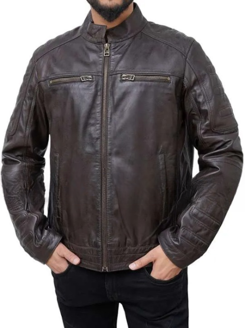 Cafe Racer Brown Motorcycle Leather Jacket