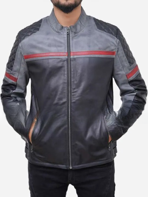 Grey Vintage Cafe Racer Leather Jacket