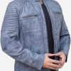 Grey Vintage Cafe Racer Leather Jacket For Men