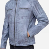 Grey Vintage Cafe Racer Leather Jacket For Men