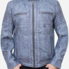 Grey Vintage Cafe Racer Leather Jacket For Men