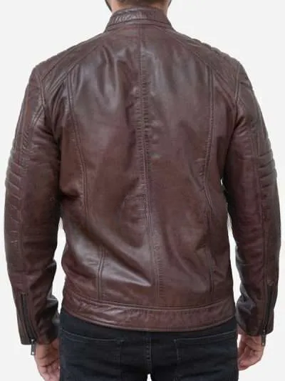 Men Brown Padded Leather Motorcycle Jacket