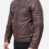 Men Brown Padded Leather Motorcycle Jacket