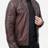 Men Brown Padded Leather Motorcycle Jacket