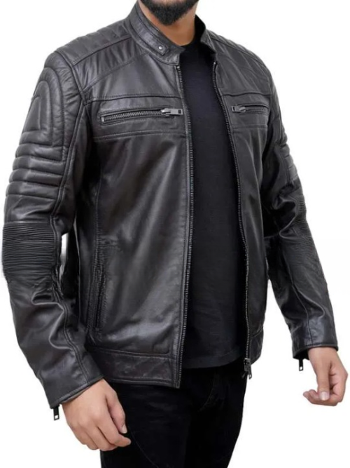 Padded-Black-Vintage-Leather-Motorcycle-Jacket
