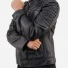 Men Cafe Racer Quilted Black Motorcycle Leather Jacket