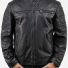 Men Cafe Racer Quilted Black Motorcycle Leather Jacket