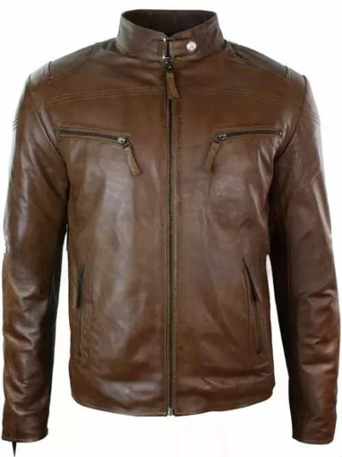 Men’s Casual Slim Fit Brown Leather Jacket