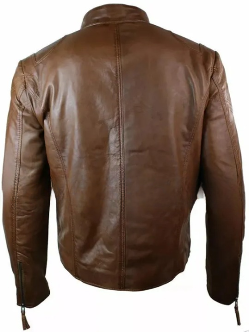 Men’s Casual Slim Fit Brown Leather Jacket