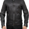 Snap tab Collar Style Biker Leather Jacket For Mens