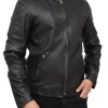 Snap tab Collar Style Biker Leather Jacket For Mens
