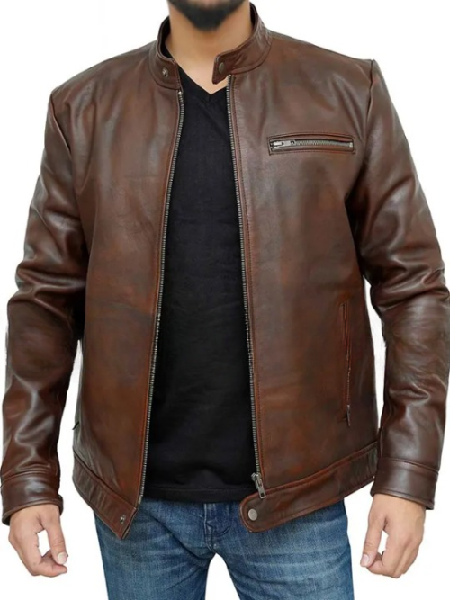 Stylish Brown Leather Biker Jacket