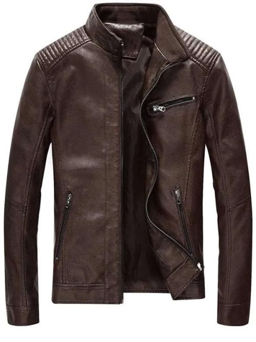 Men's Brown Leather Slim Fit Motorcycle Jacket
