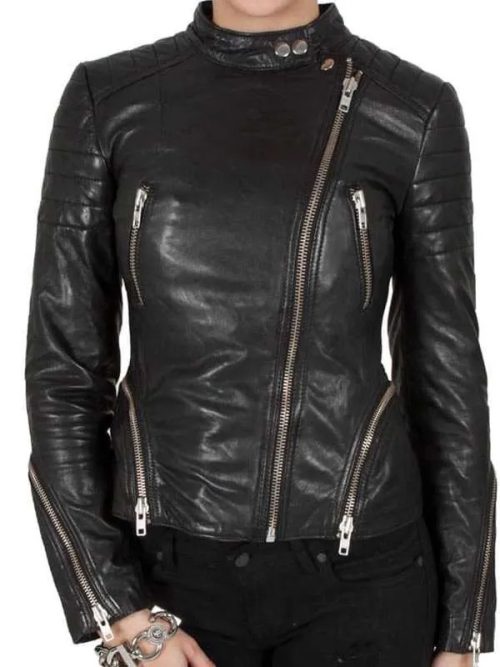 Women's Genuine Leather Cafe Racer Jacket