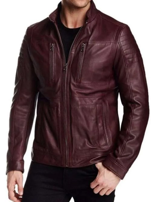 Women's Maroon Leather Cafe Racer Jacket