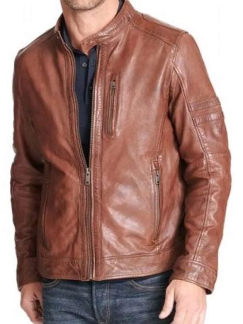 Men's Brown Leather Motorcycle Jacket - Classic Style