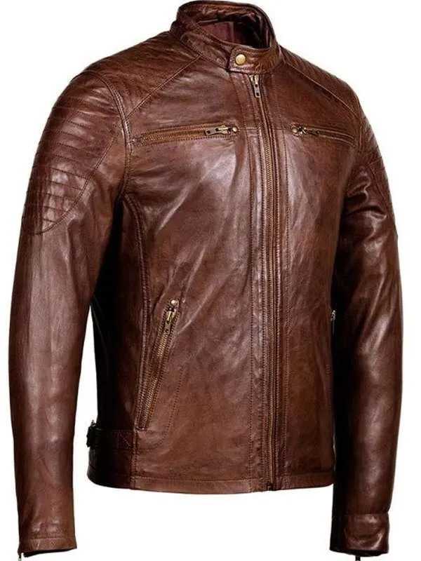 Men's Brown Leather Cafe Racer Jacket