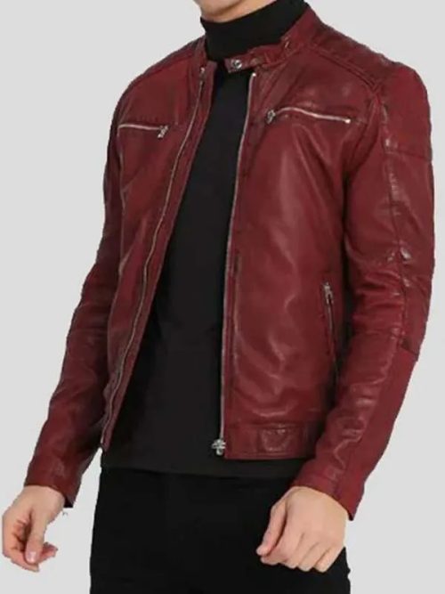 Men's Maroon Cafe Racer Leather Jacket