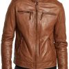 Men's Brown Leather Slim Fit Jacket - Stylish & Modern