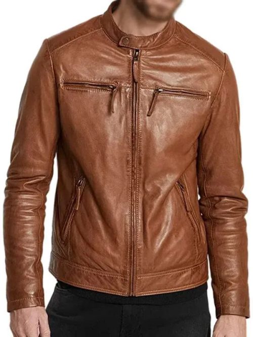 Men's Brown Leather Slim Fit Jacket - Stylish & Modern