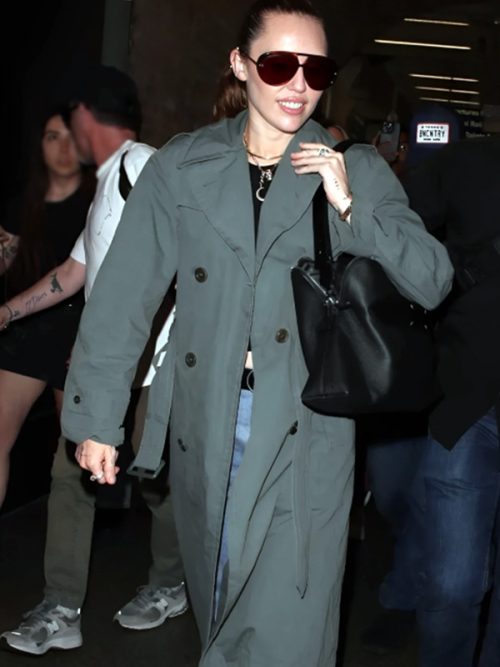 Grey Double Breasted Trench Coat - Miley Cyrus Style