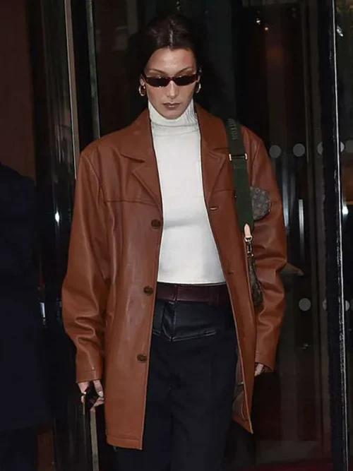 Hadid-Inspired Brown Leather Coat: Street Style Chic