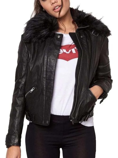 Black Leather Cafe Racer Jacket - Detachable Hood